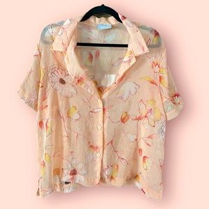 Vintage 90s Sheer Peach/Pink Floral Blouse